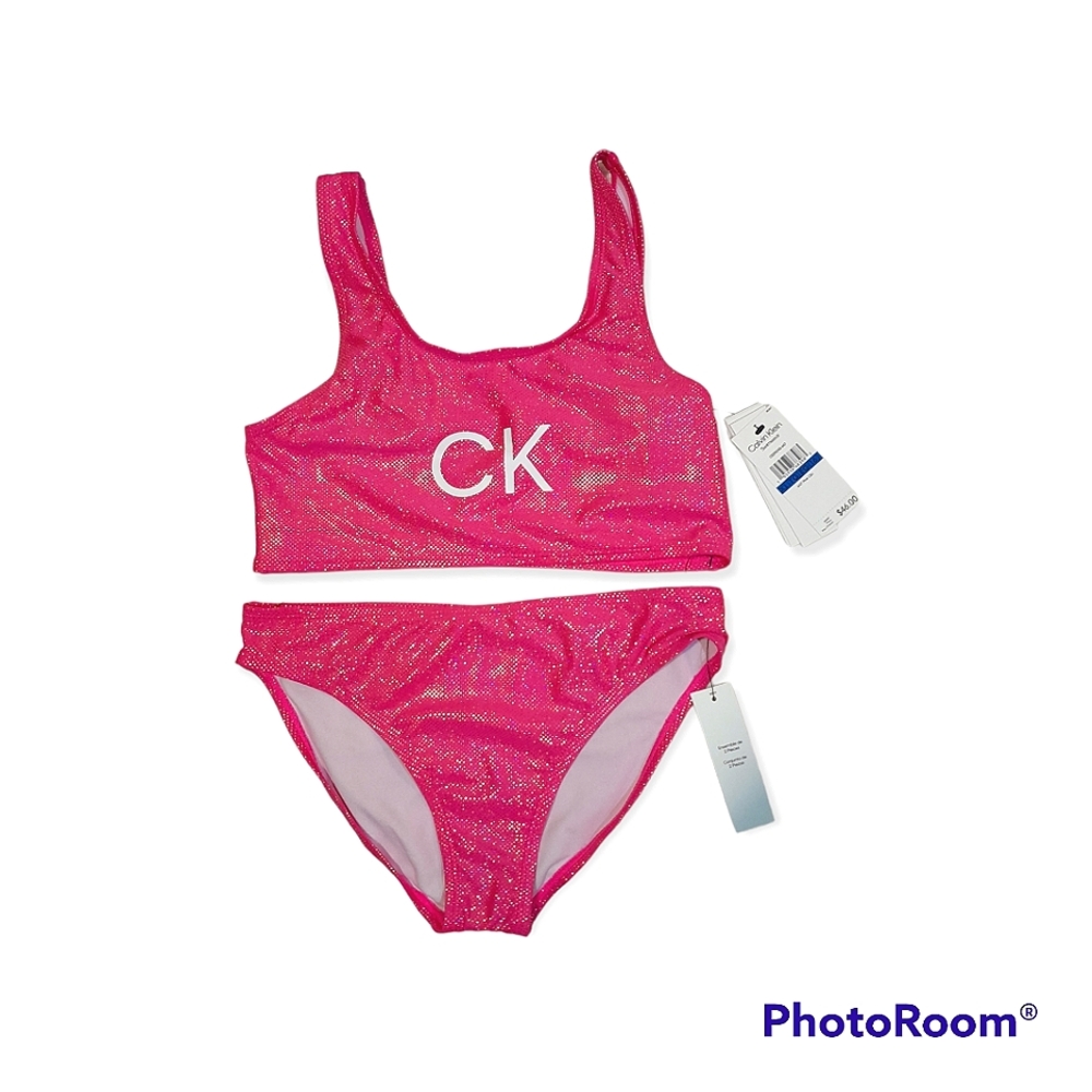 Calvin Klein Girl's Sparkling Two-piece Bathing Suit, XL